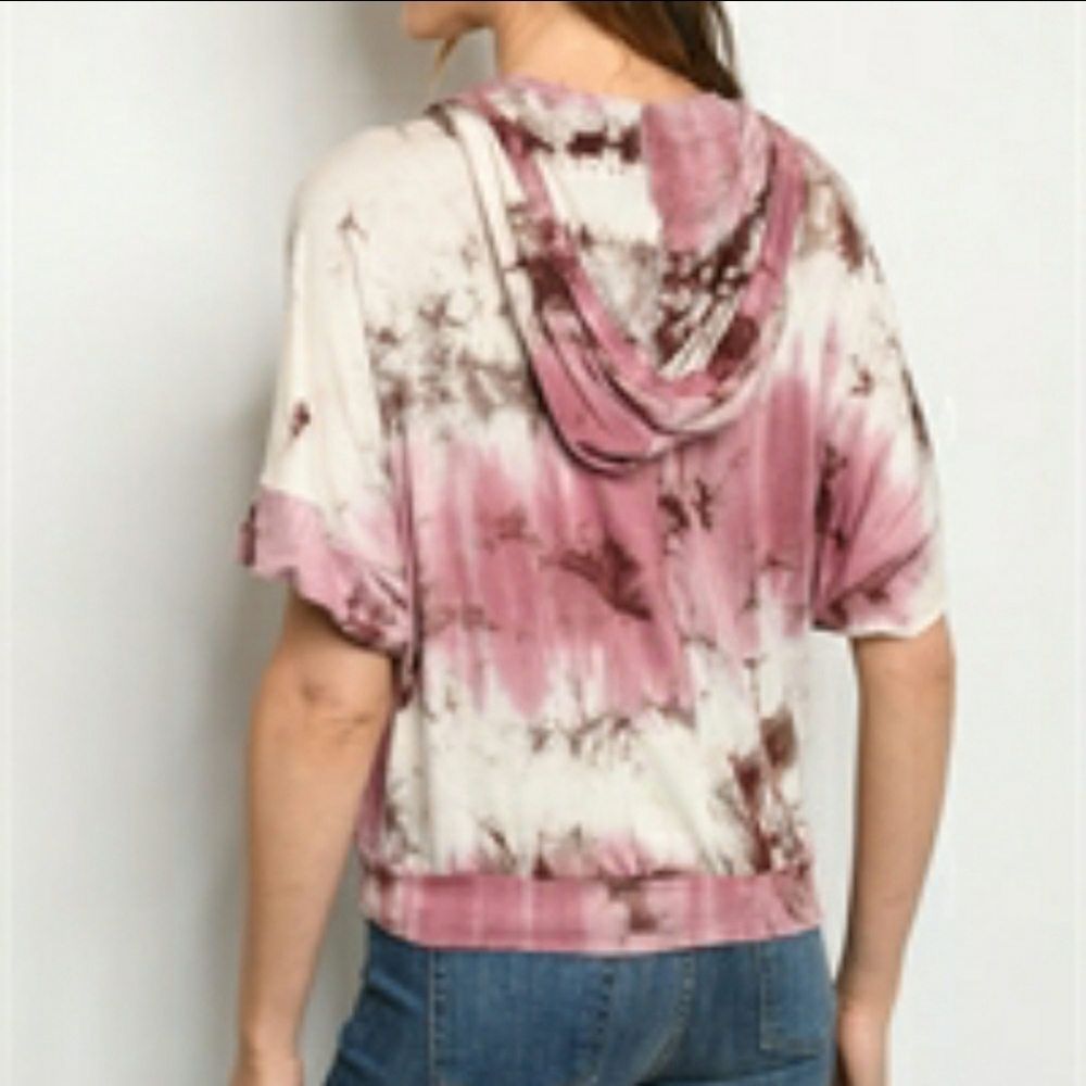 Short Sleeve Banded Tie Dye Lightweight Hoodie - Picture 5 of 5